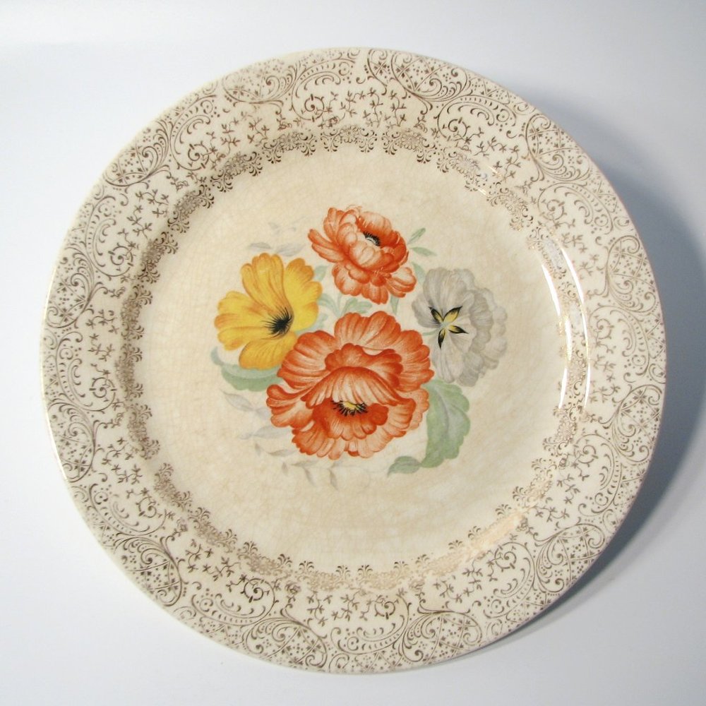 Vintage Gold Trimmed Floral Plate Shabby Cottage